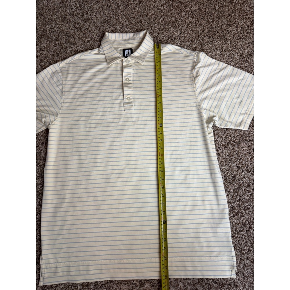 FootJoy Mens Large ProDry Golf Polo Shirt Yellow Blue Striped Short Sleeve FJ - Picture 3 of 5